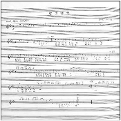 1949년에 작곡해 호평을 받은 <단오명절>의 악보. 문경옥이 직접 그린 악보이다.